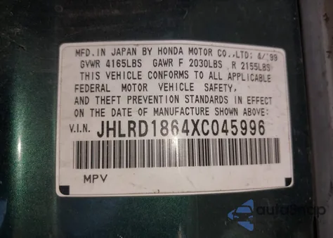 1999 Honda Cr-V Ex z USA, uszkodzony, nr VIN JHLRD1864XC045996